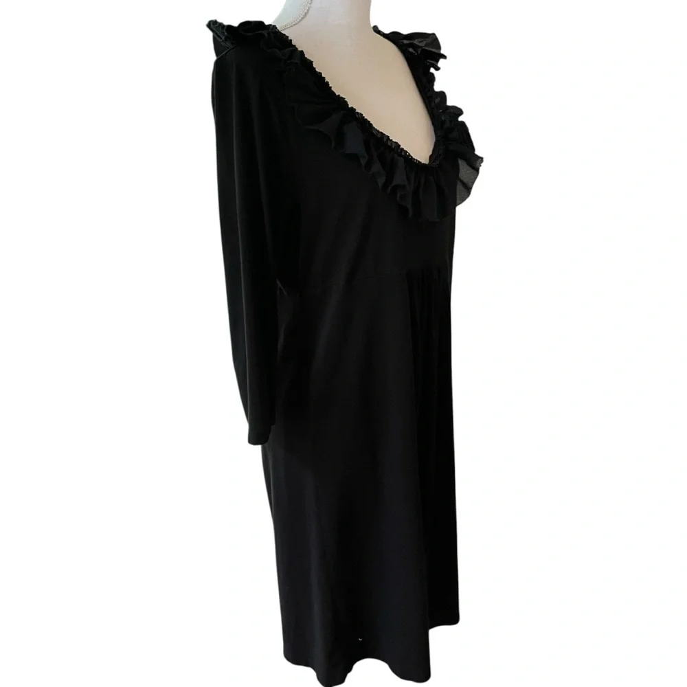 J. Crew Black Long Sleeve Ruffle Dress.  Size L